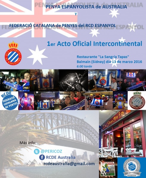 First official intercontinental event between the RCD Espanyol supporters Club (Australia) & the Catalan Federation of Espanyol Supporters Clubs
