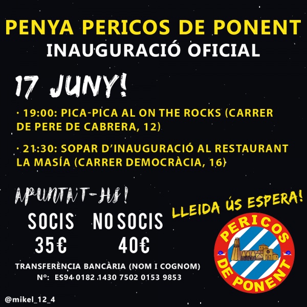 Inauguració de la Penya Pericos de Ponent